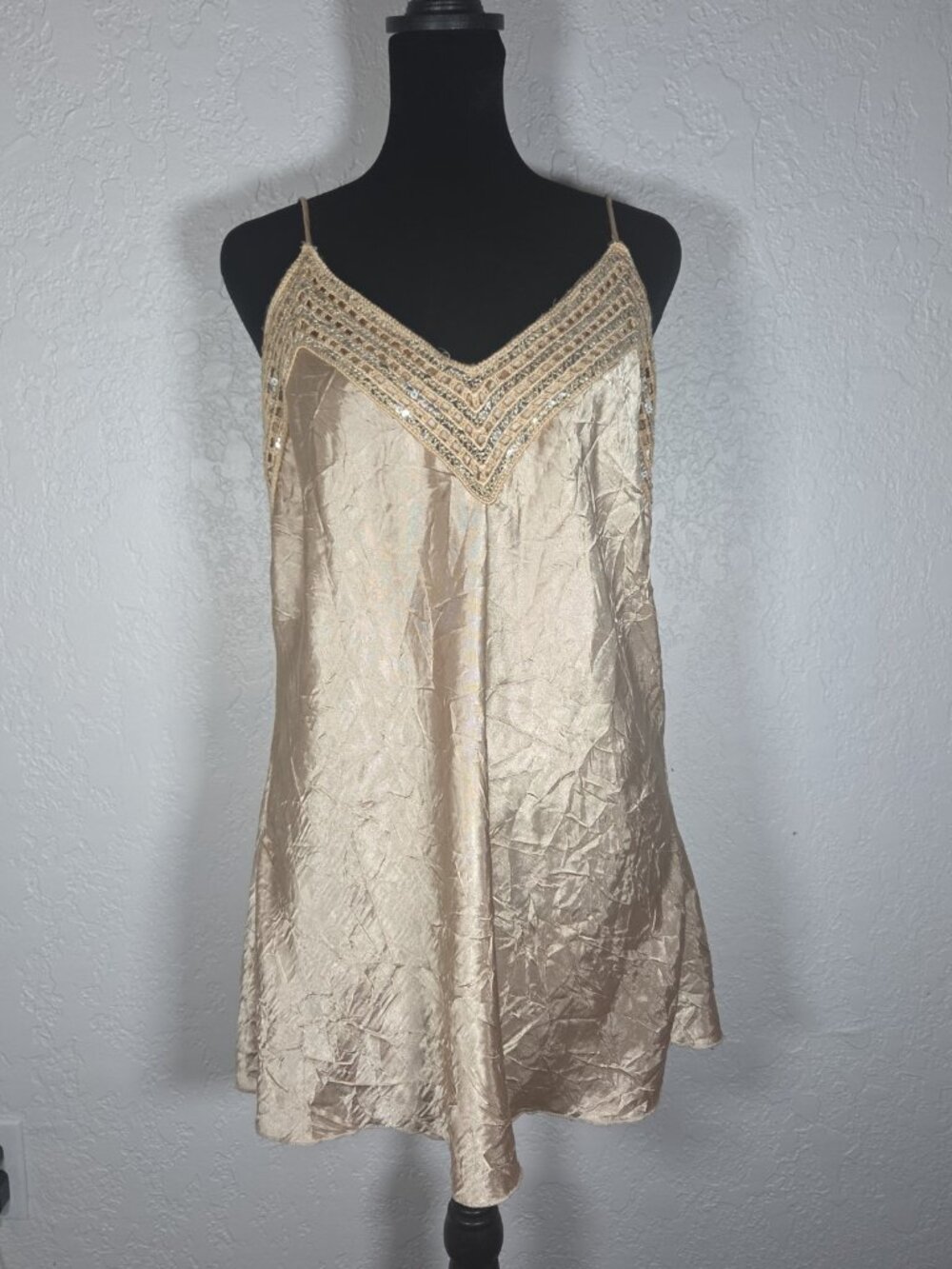 Y2K Women’s Tank Top Satin Crinkle Gold Sequined Whimsigoth Fairy Grunge 3X